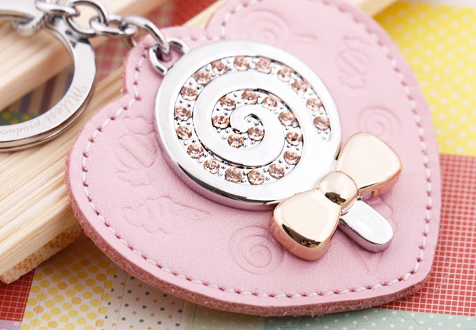 lollipop heart leather keychain