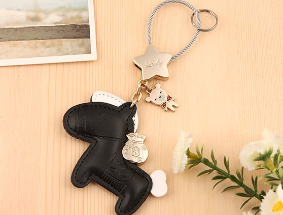Horseback money bag leather keychain