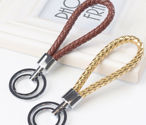 Braided rope double circle keychain