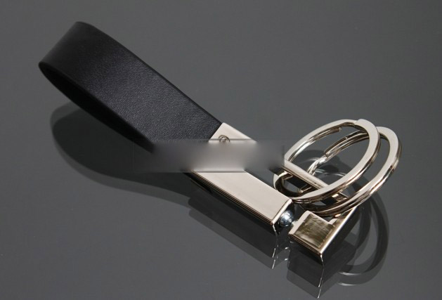 Classic black leather keychain