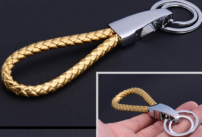 Double ring braided rope keychain