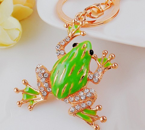 Green Rhinestone Frog Keychain