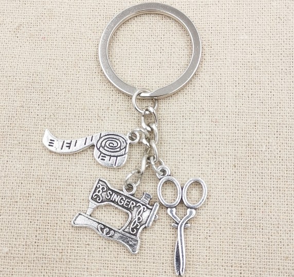Sewing machine scissors ruler alloy keychain