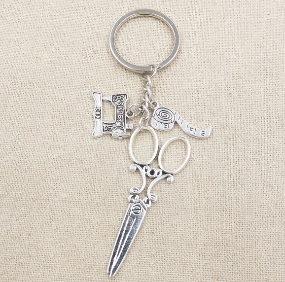 Sewing machine large scissors ruler alloy keychain