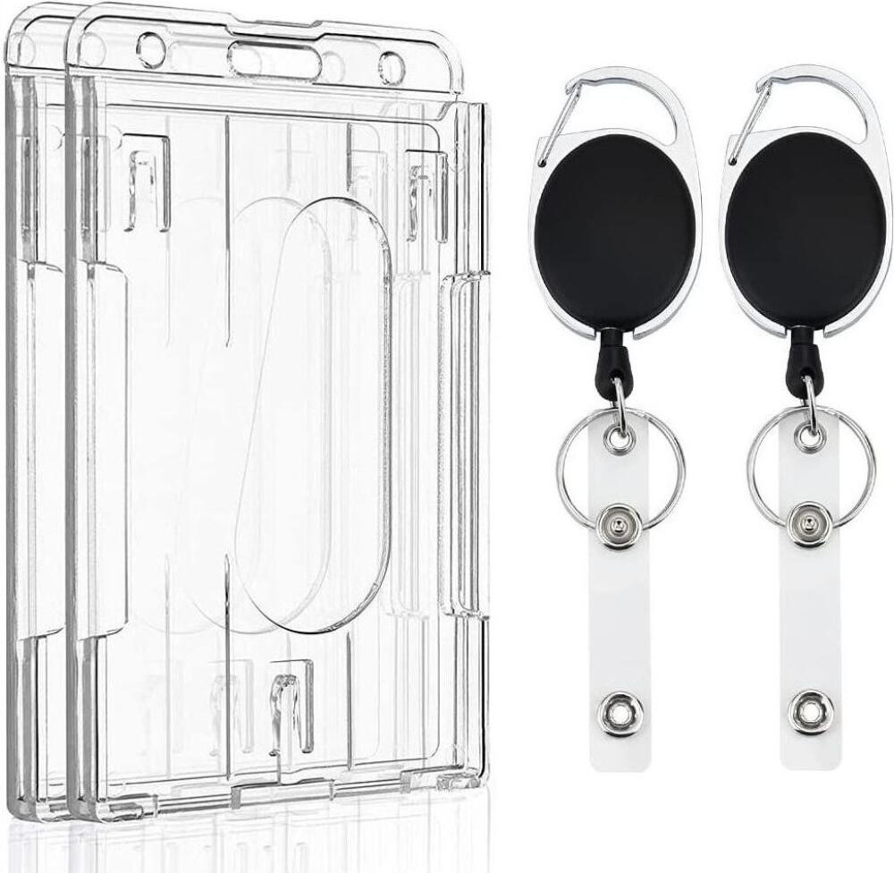 Easy-to-pull dual-purpose transparent double card slot ID card holder