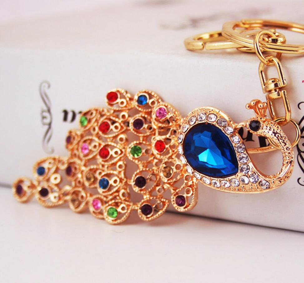 Peacock rhinestone alloy keychain