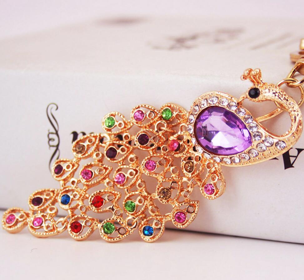 Peacock rhinestone alloy keychain