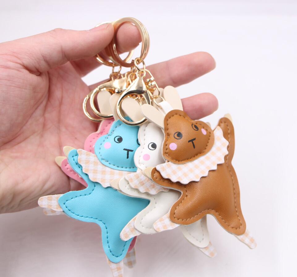 Leather keychain with dancing ballet bunny