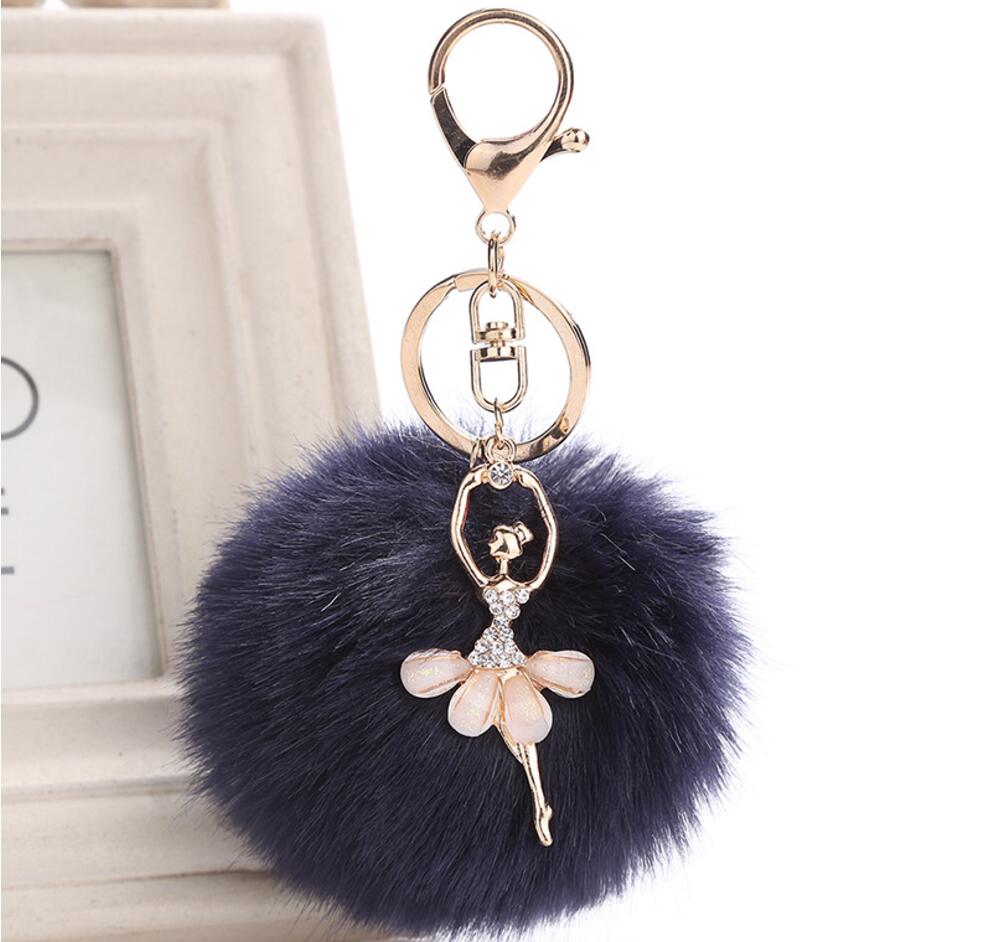 Ballet and pompom alloy keychain
