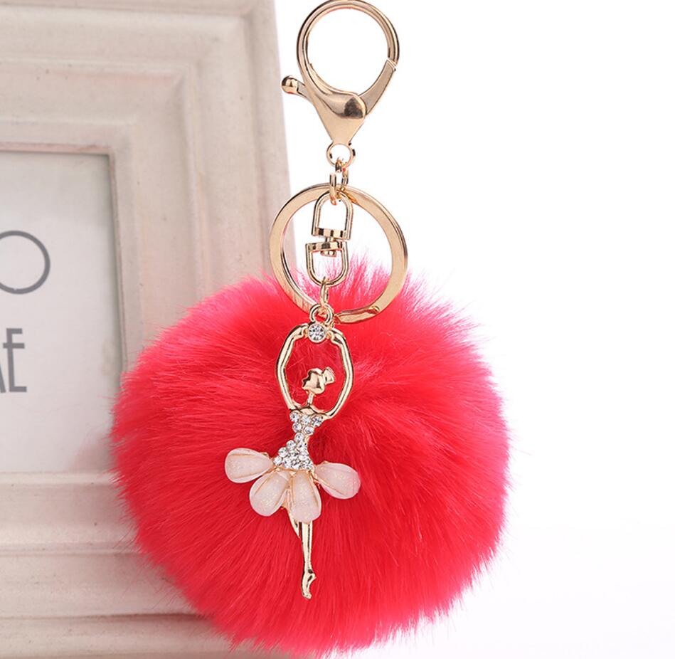 Ballet and pompom alloy keychain