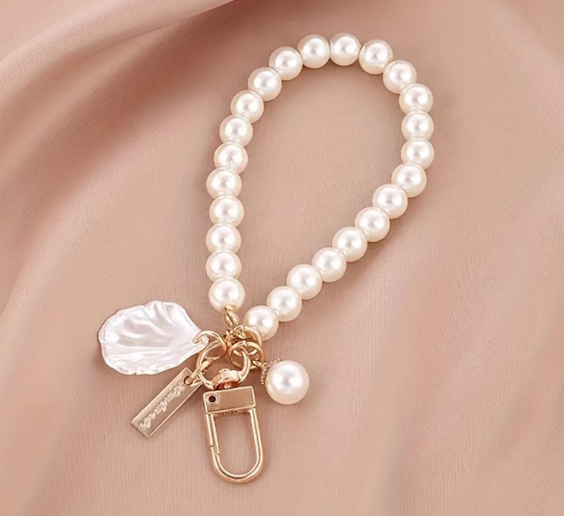 Heart Pearl Bracelet and Shell Keychain