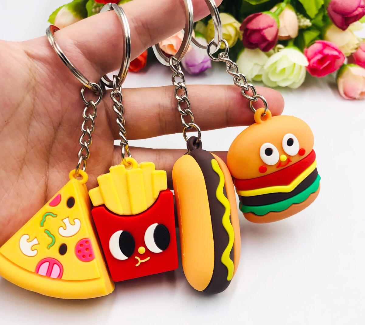 PVC Simulation Hamburger Fries Hot Dog Pizza Keychain