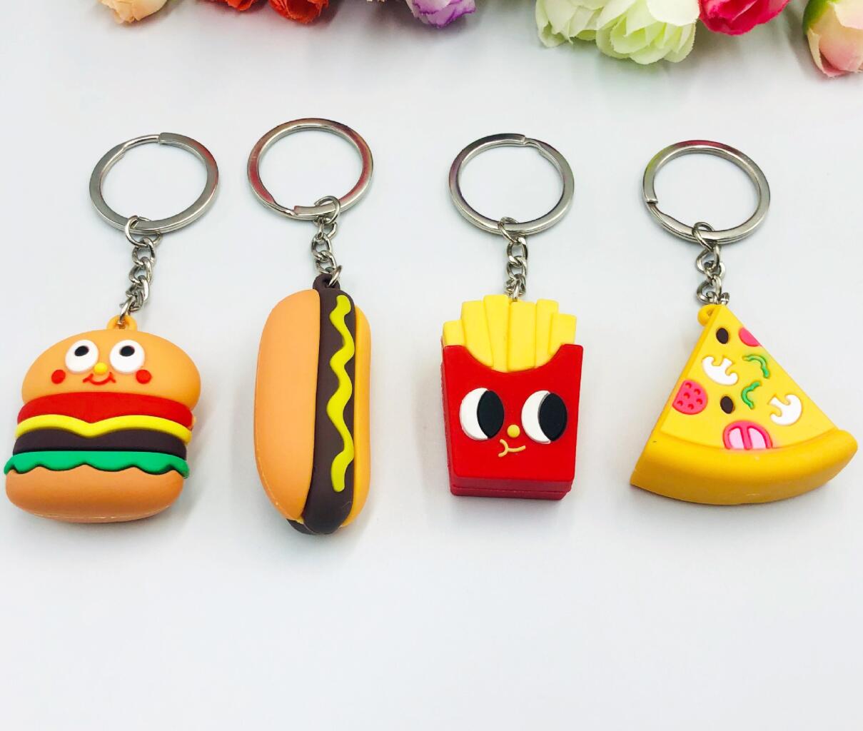 PVC Simulation Hamburger Fries Hot Dog Pizza Keychain