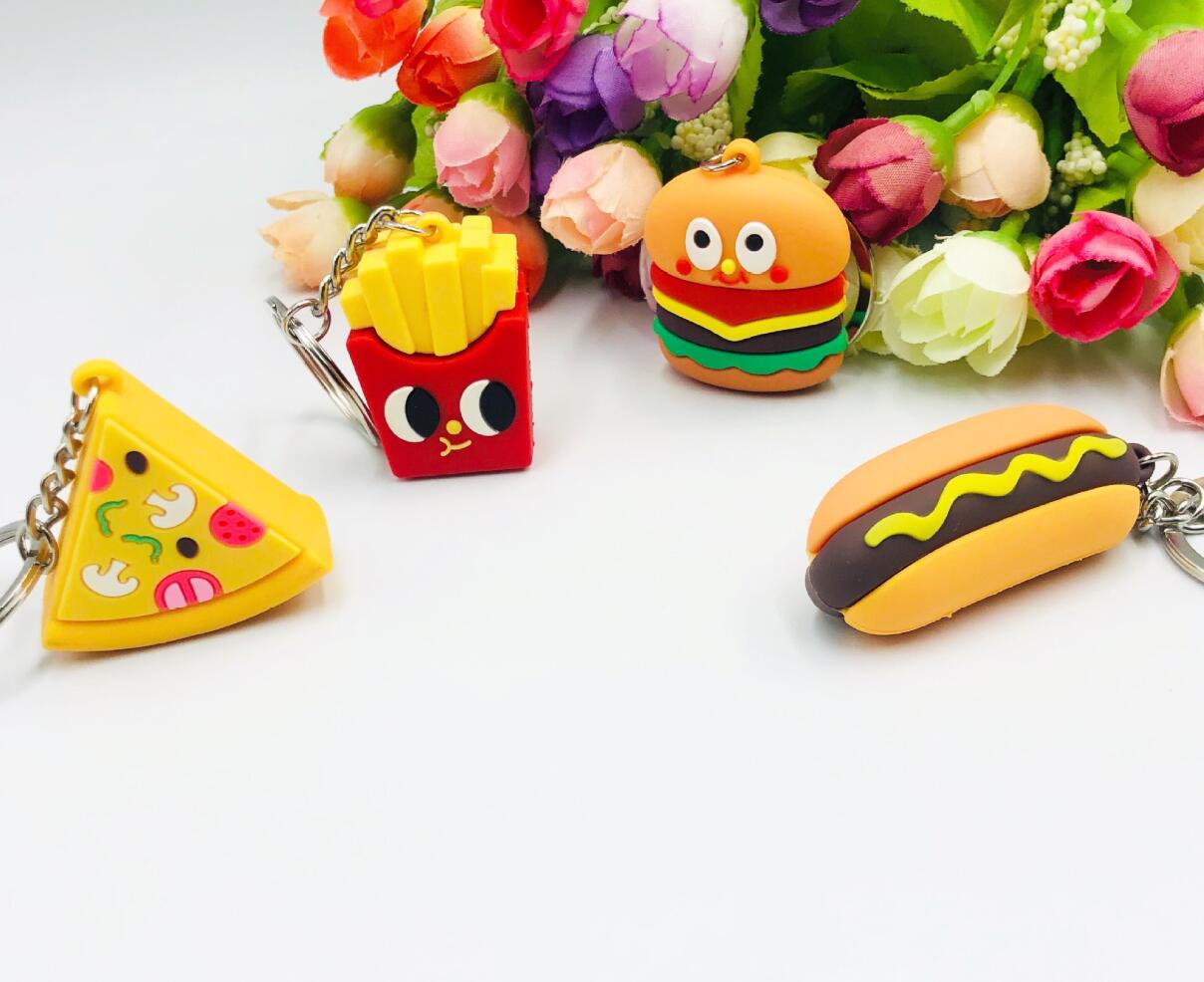 PVC Simulation Hamburger Fries Hot Dog Pizza Keychain