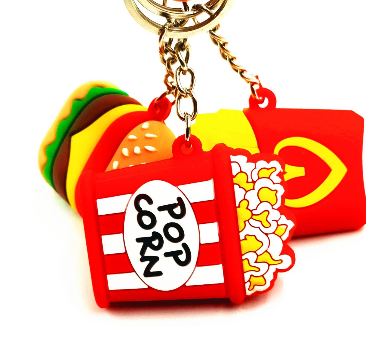 PVC Simulation Hamburger Fries Hot Dog Pizza Keychain