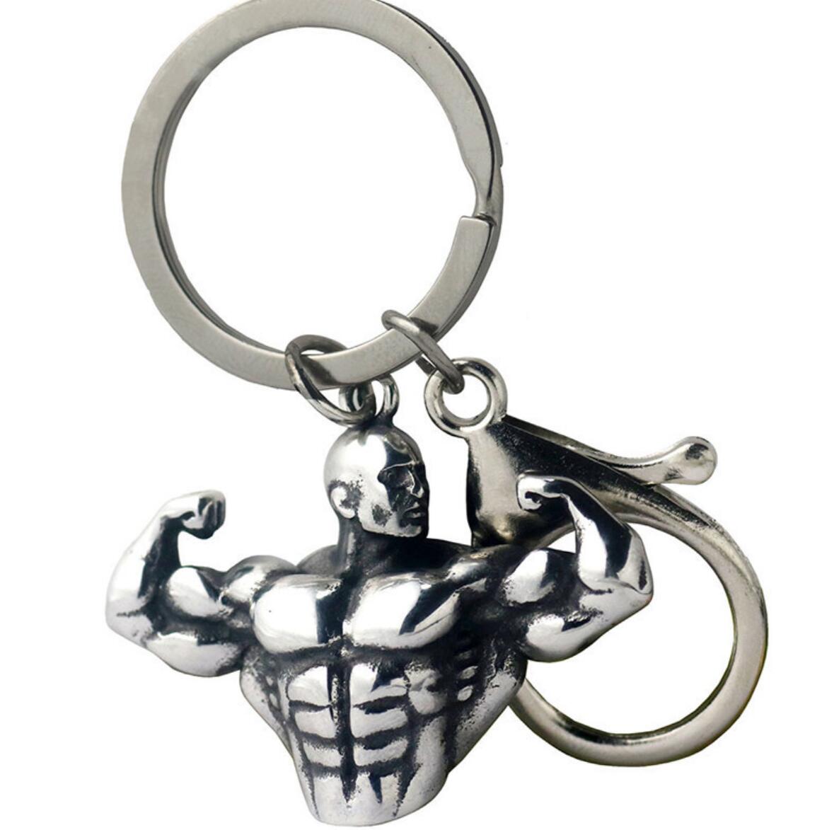 Muscular Man with Raised Arms Fitness Keychain