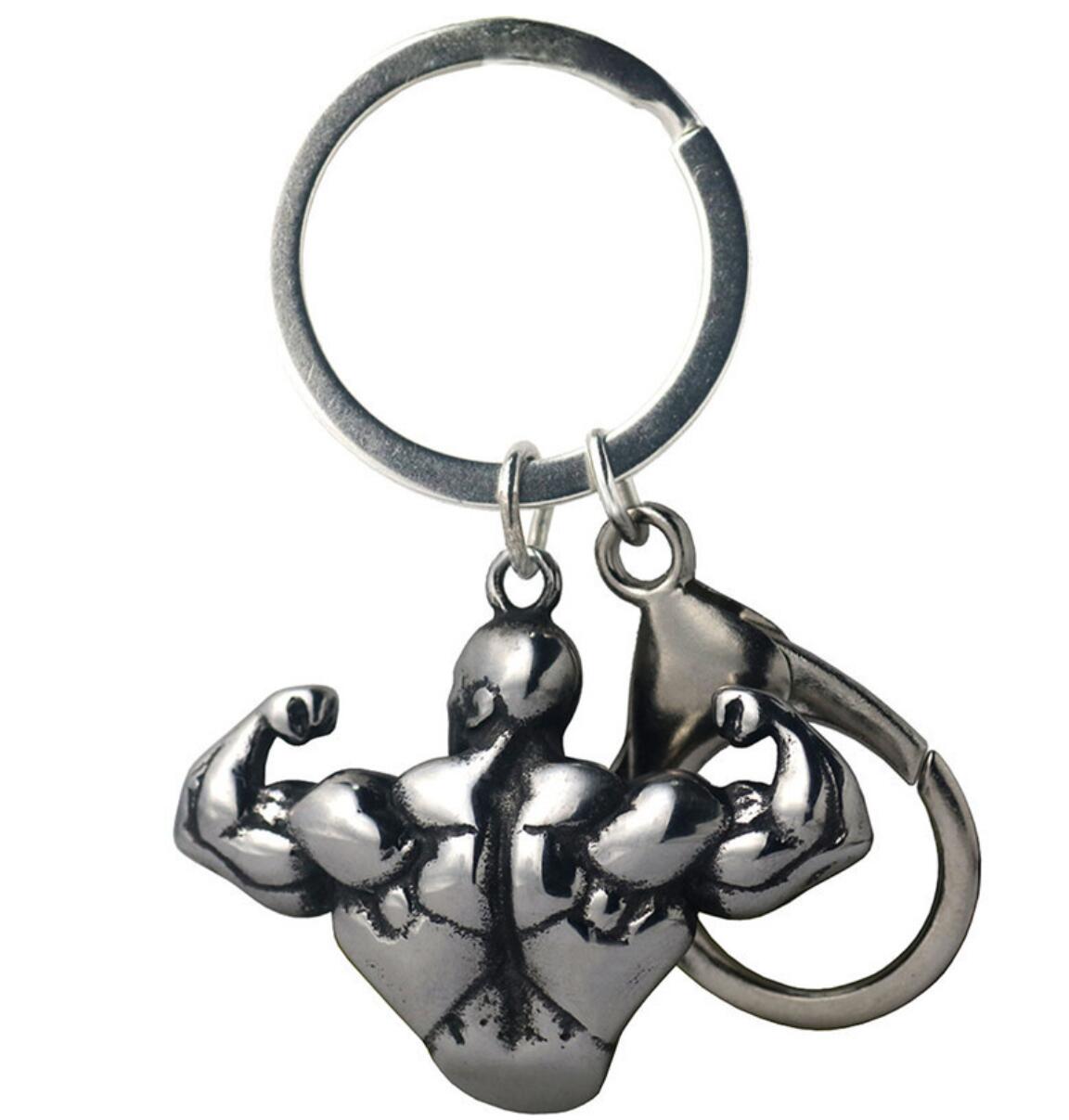 Muscular Man with Raised Arms Fitness Keychain