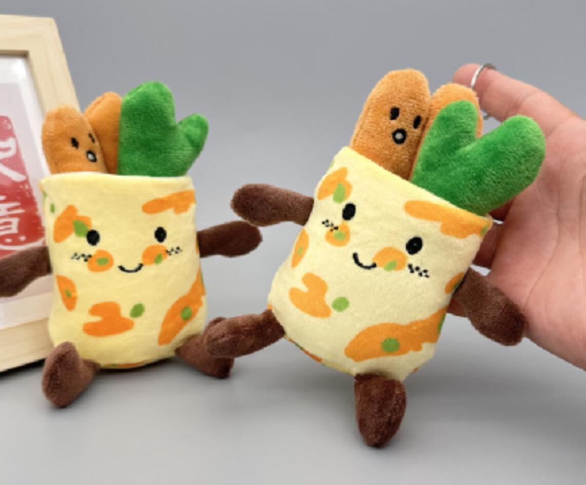 Cute Chinese Crepe and Fried Dough Stick Plush Keychain