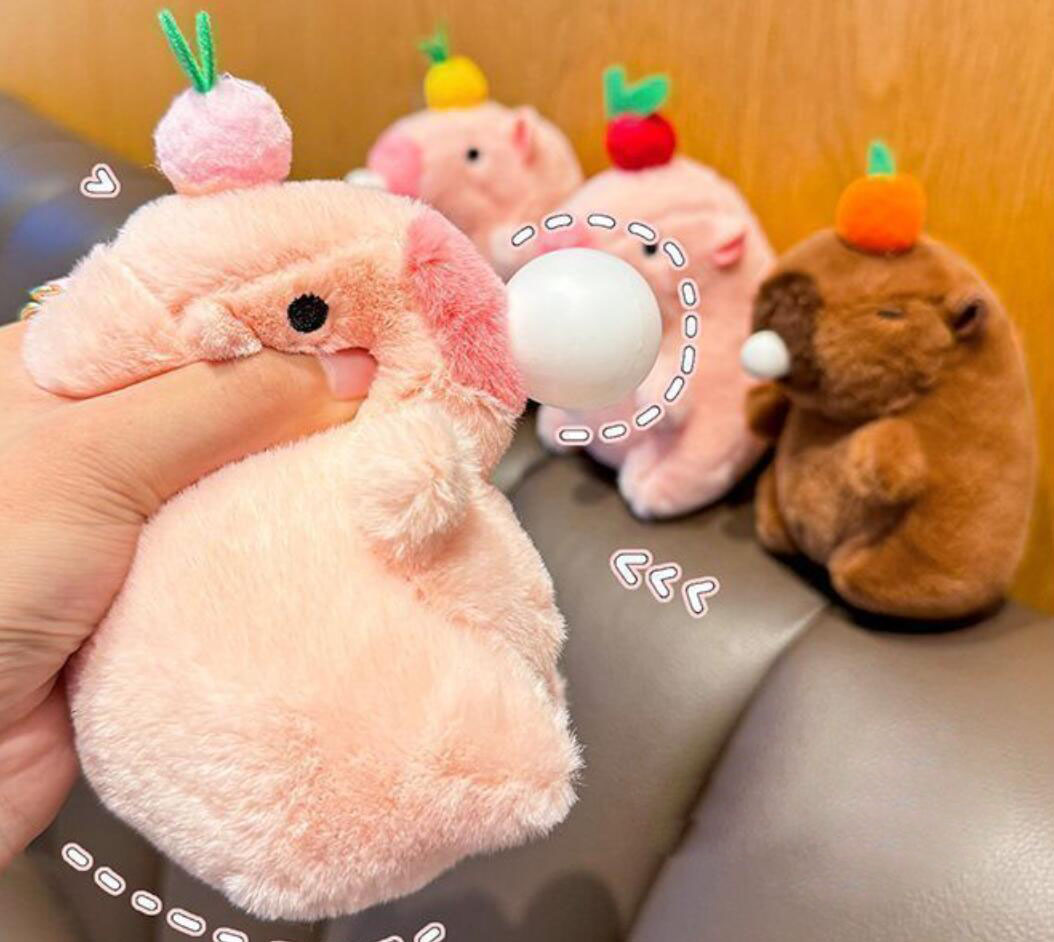 Bubble-Blowing Capybara Plush Keychain