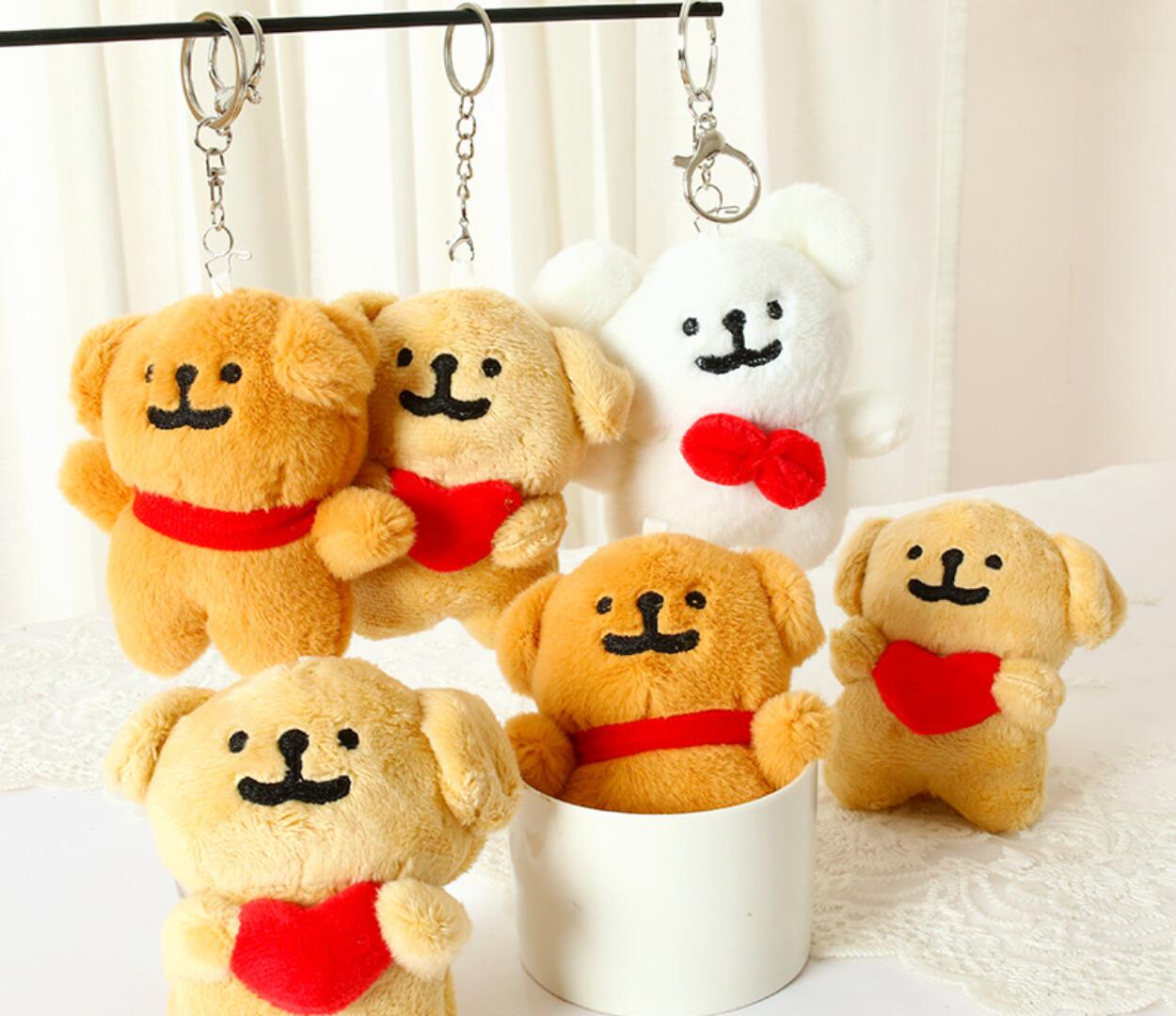 Heart-shaped plush dog keychain