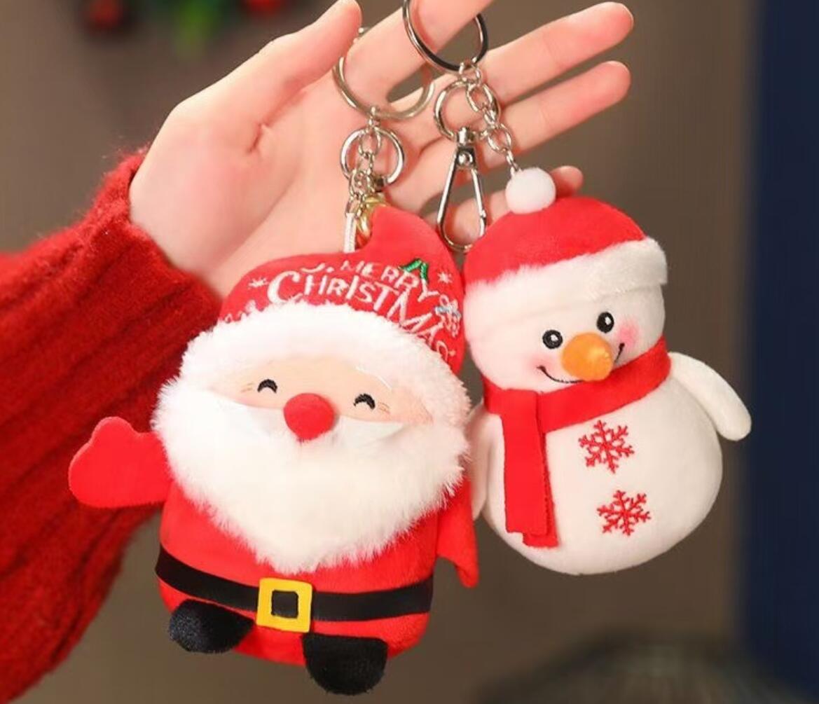 Cute Santa Claus and Snowman Plush Keychain