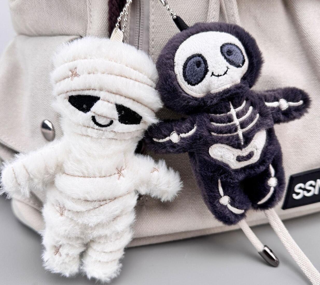 Halloween Skull and Mummy Plush Keychain
