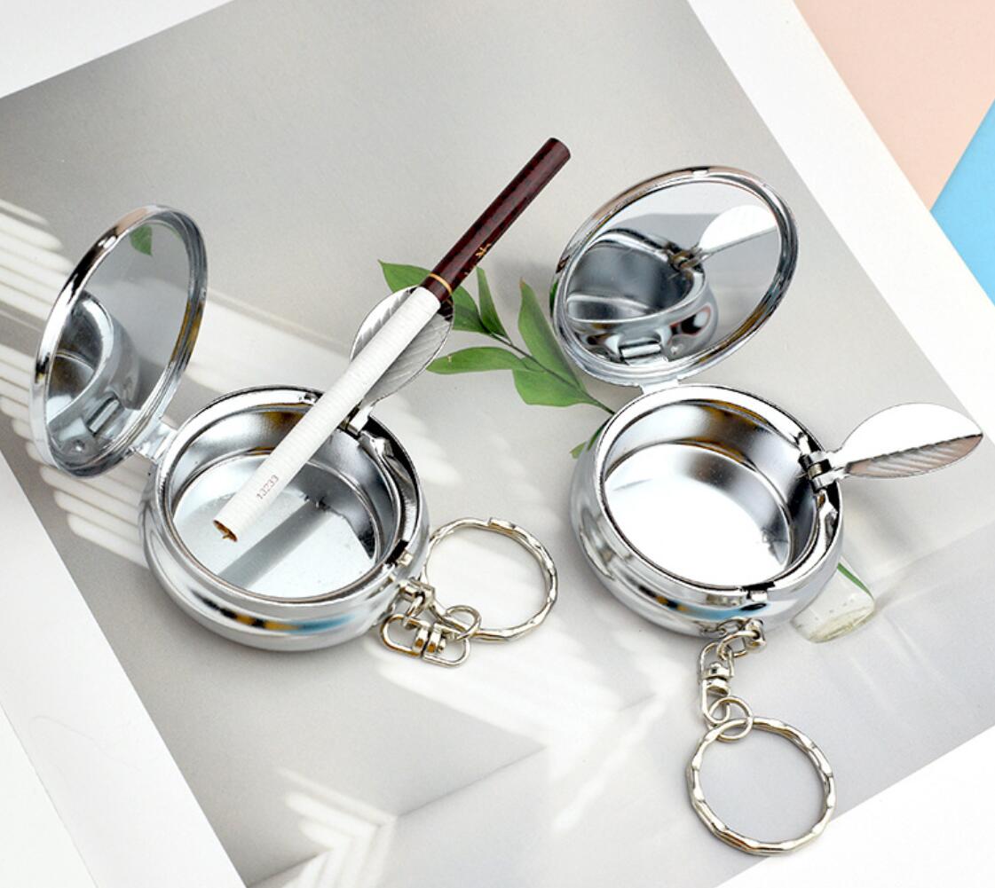 Portable mini ashtray with mirror keychain