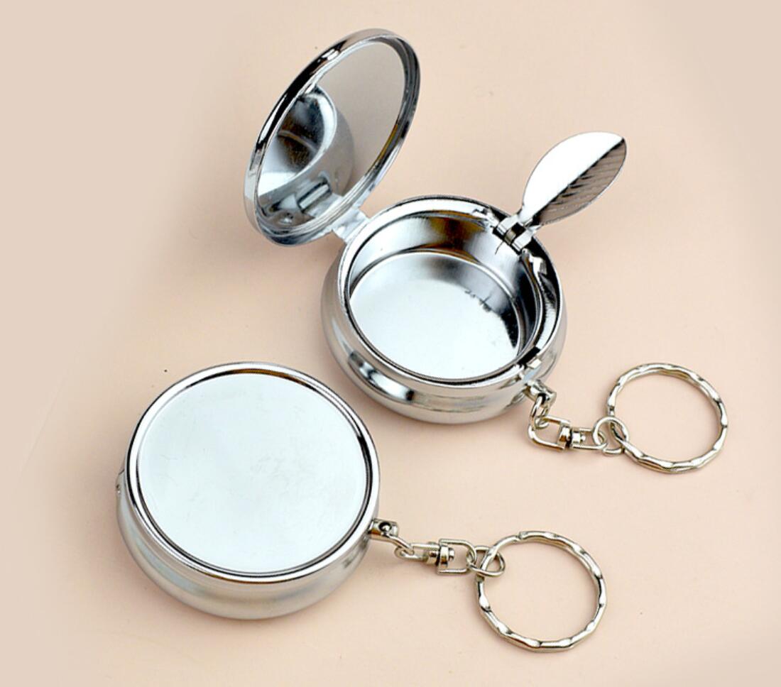 Portable mini ashtray with mirror keychain