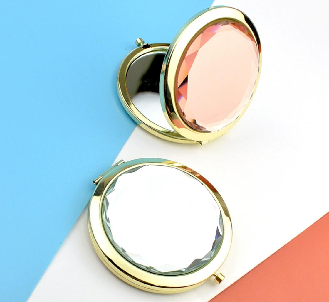 Alloy folding double-sided crystal makeup mirror