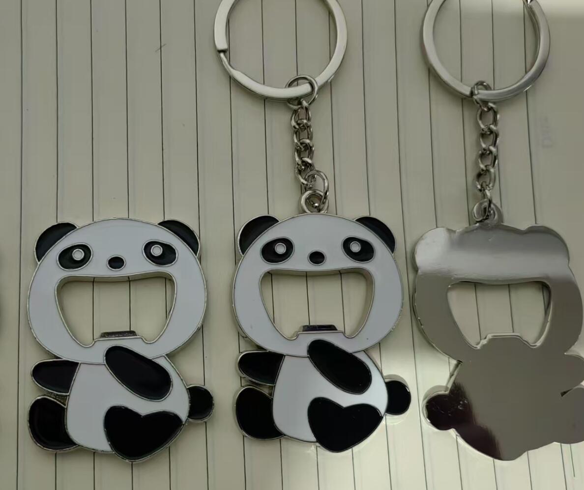 Metal panda bottle opener keychain