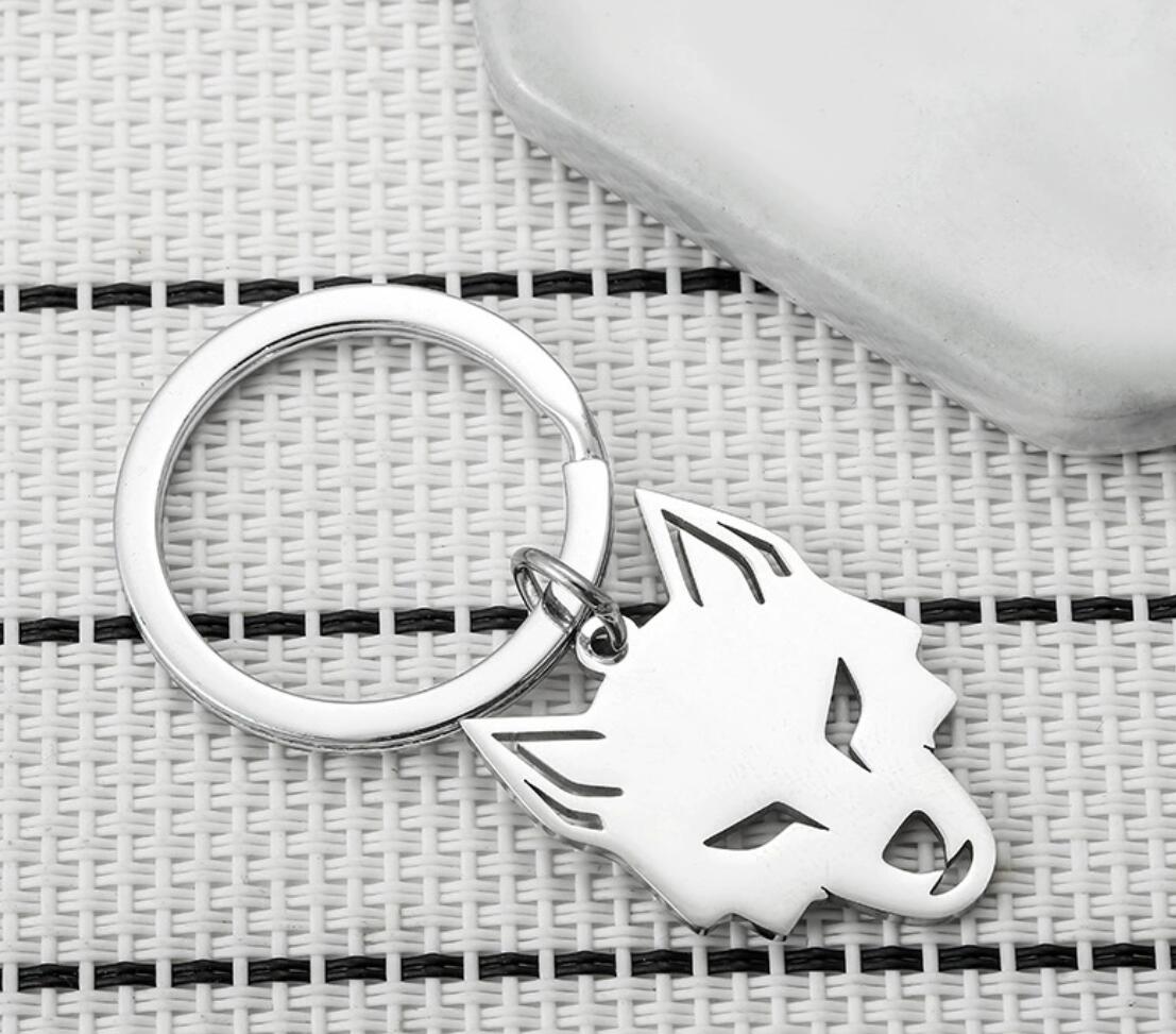Stainless steel wolf head keychain