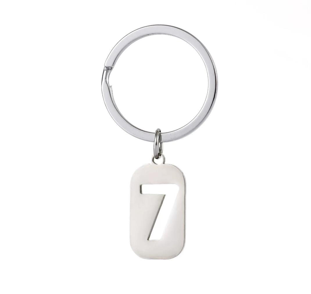 Rectangular lucky number 7 stainless steel keychain