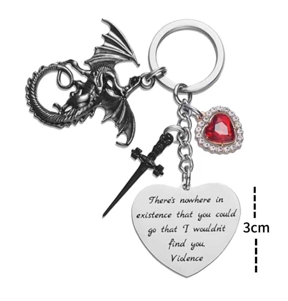 Personalized flying dragon heart sword keychain