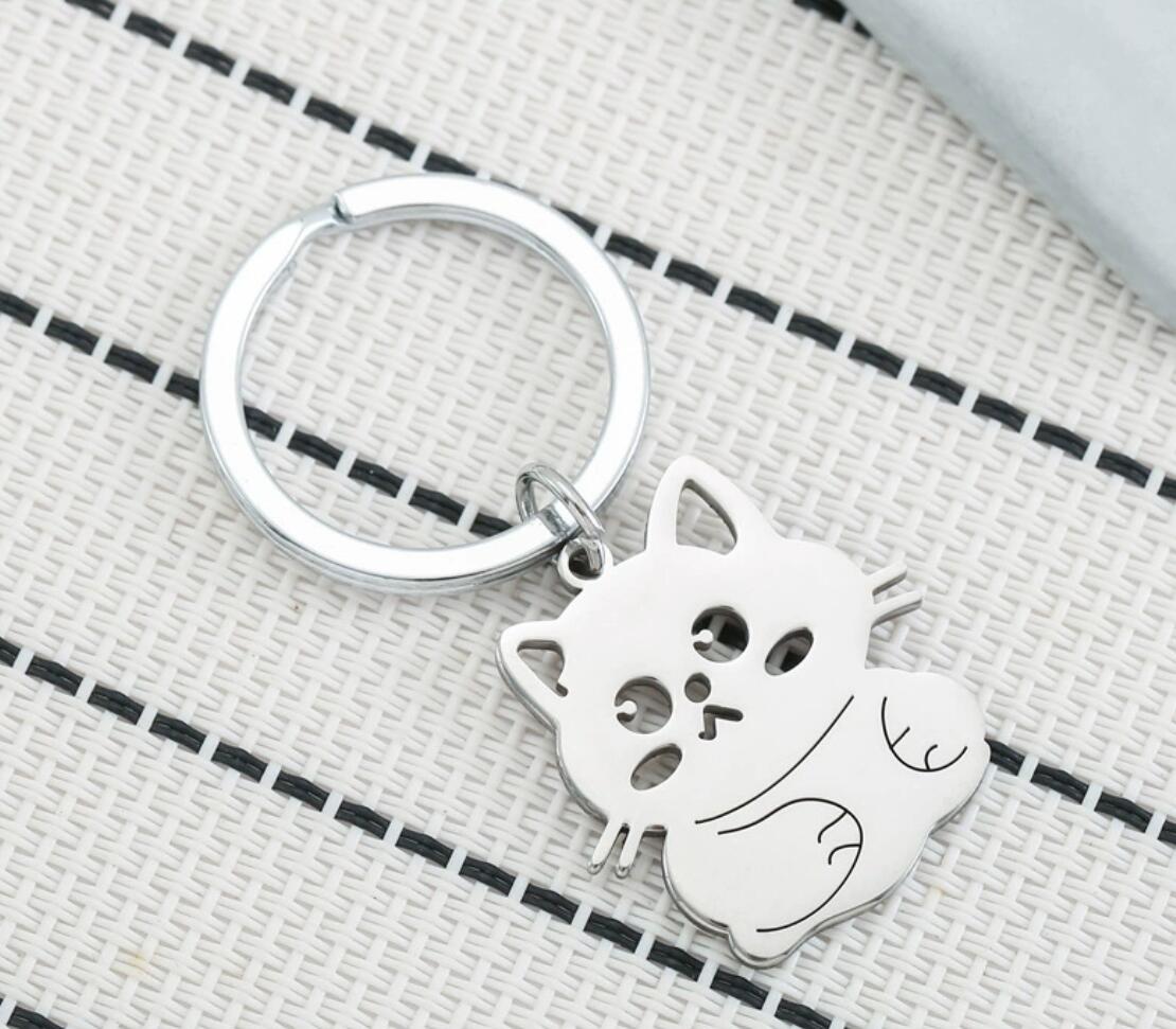 Cute kitten stainless steel keychain