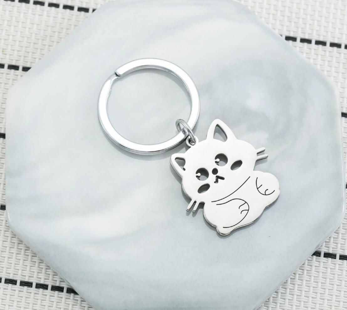 Cute kitten stainless steel keychain