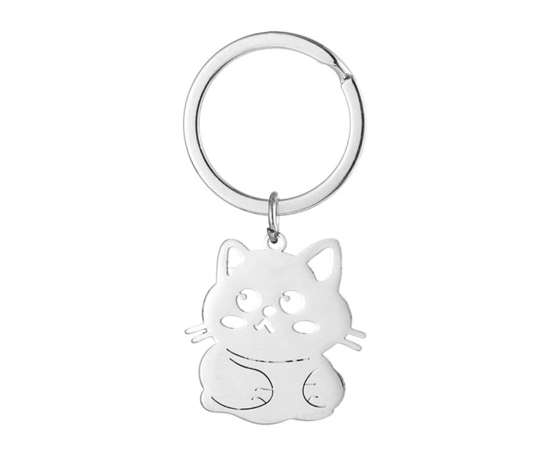 Cute kitten stainless steel keychain