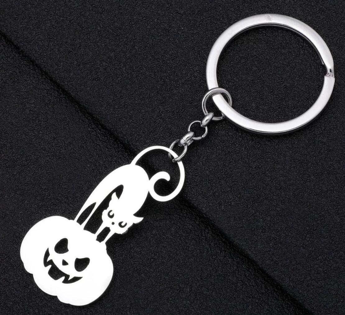 Black Cat Pumpkin Stainless Steel Keychain