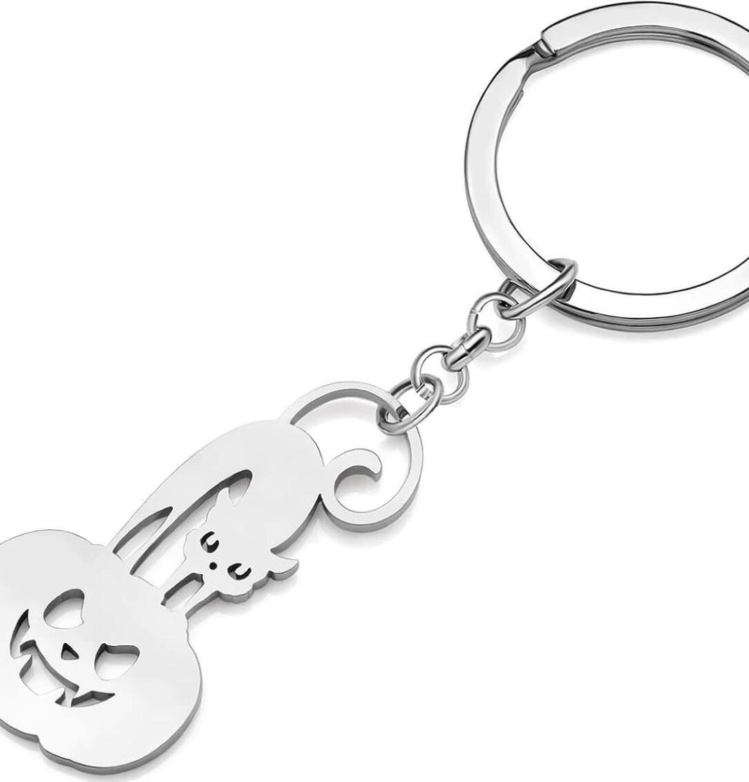 Black Cat Pumpkin Stainless Steel Keychain