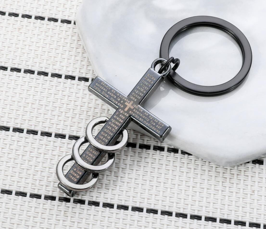 Guardian Angel Three-Ring Cross Keychain