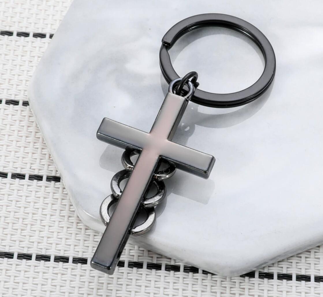 Guardian Angel Three-Ring Cross Keychain