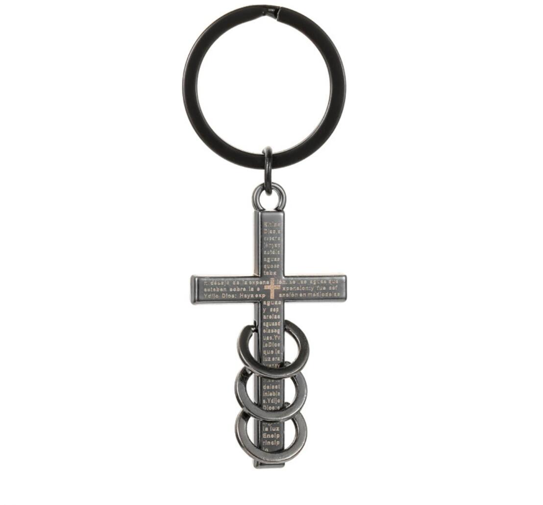Guardian Angel Three-Ring Cross Keychain
