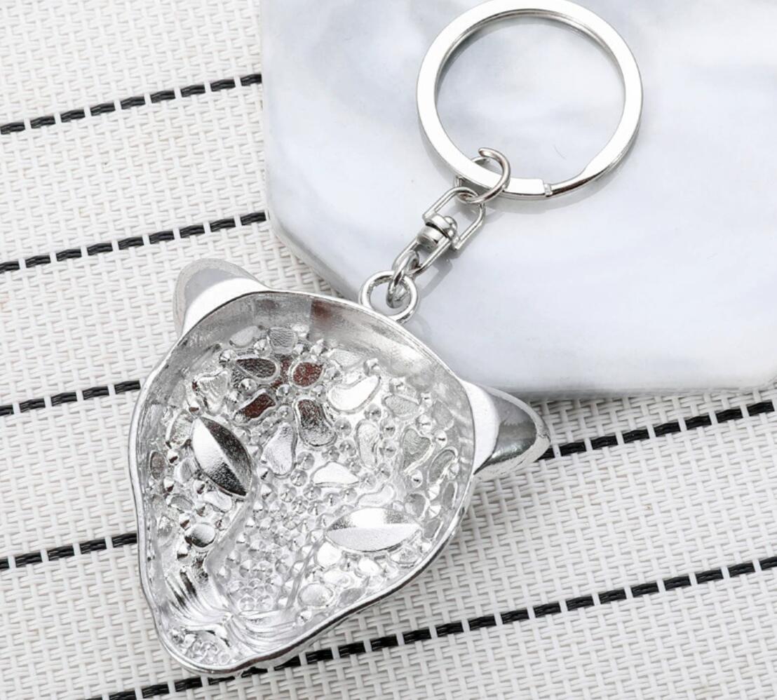 Personalized rhinestone leopard head keychain