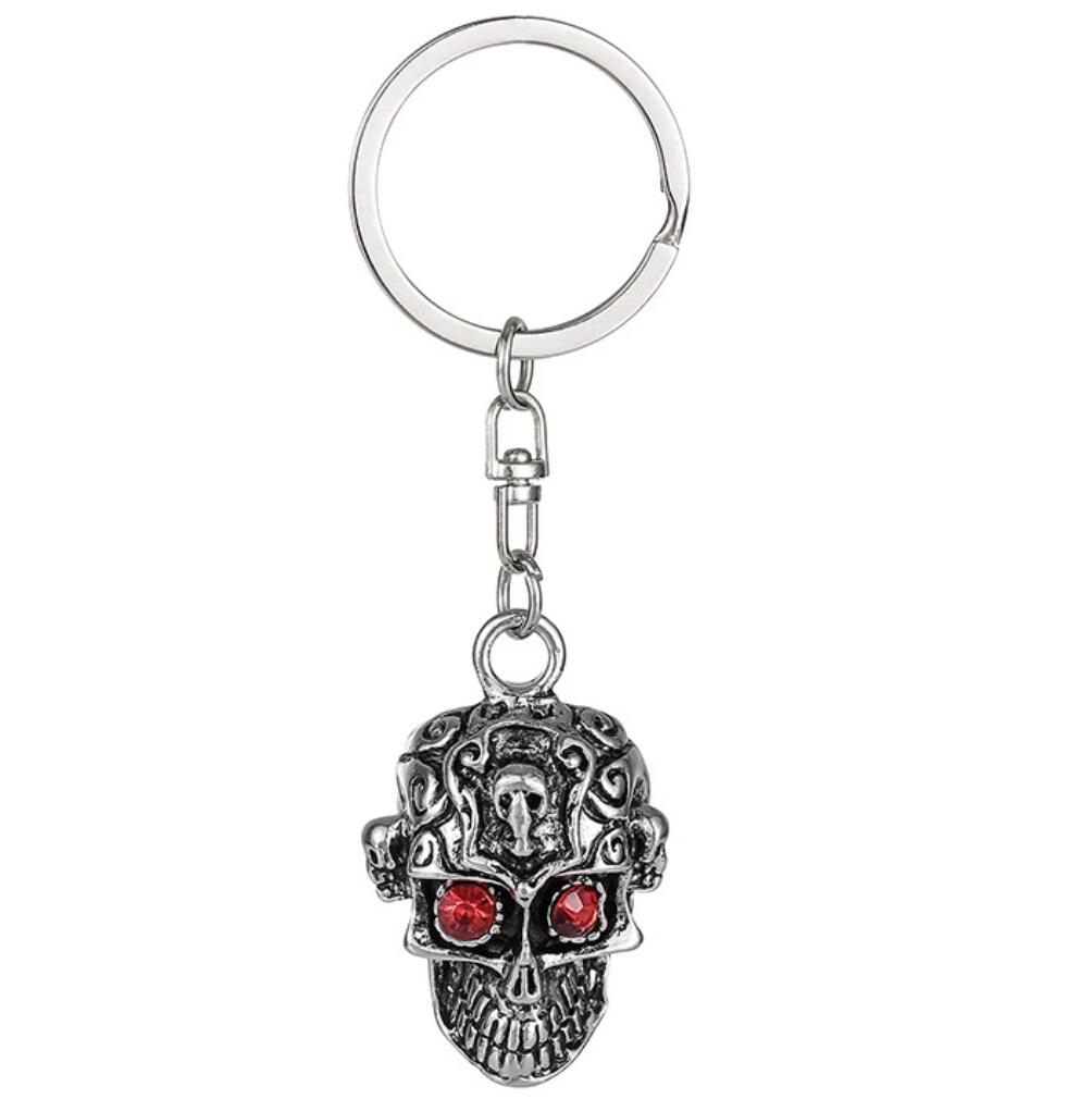 Retro red-eyed skull keychain