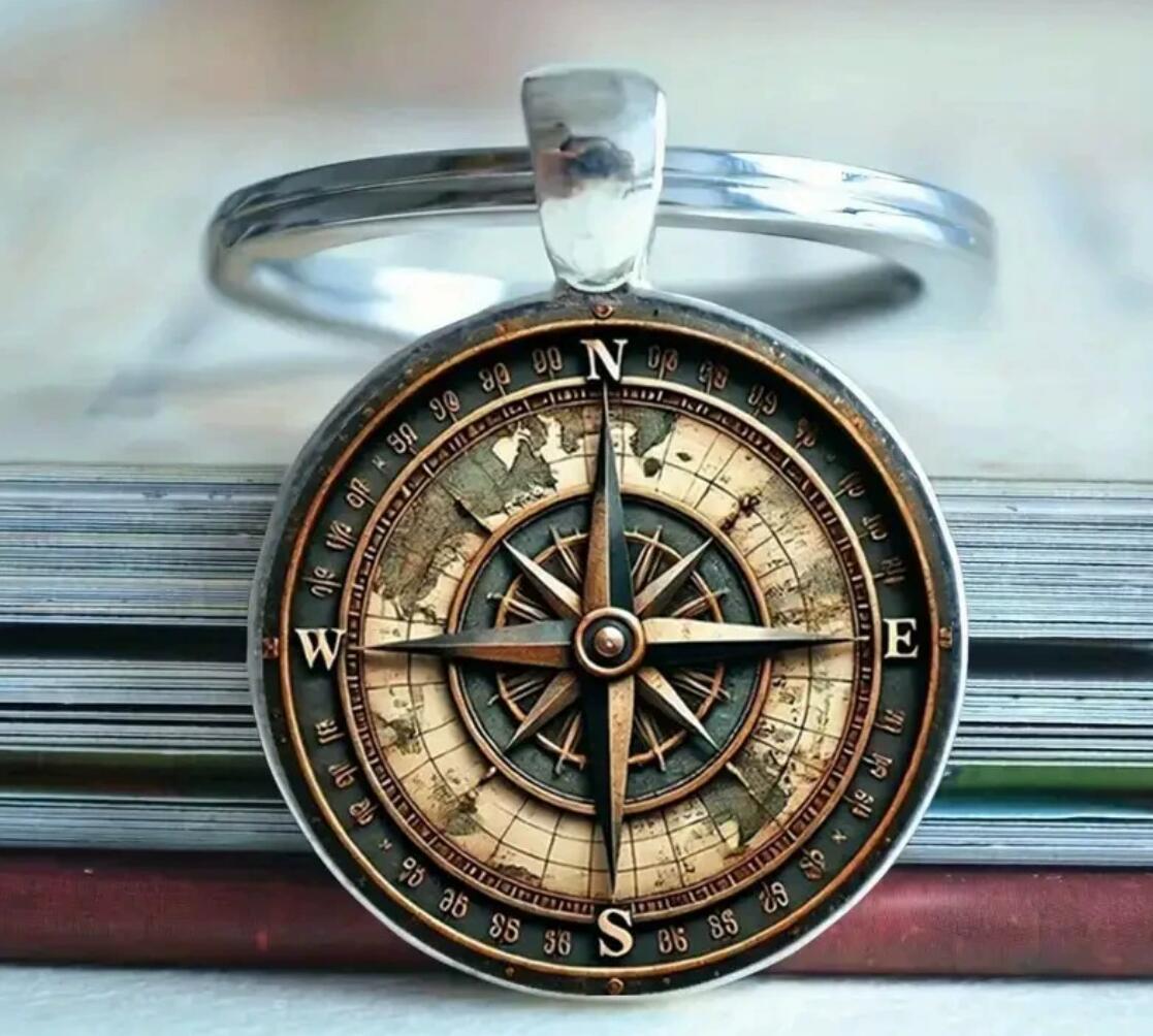 2D flat compass keychain