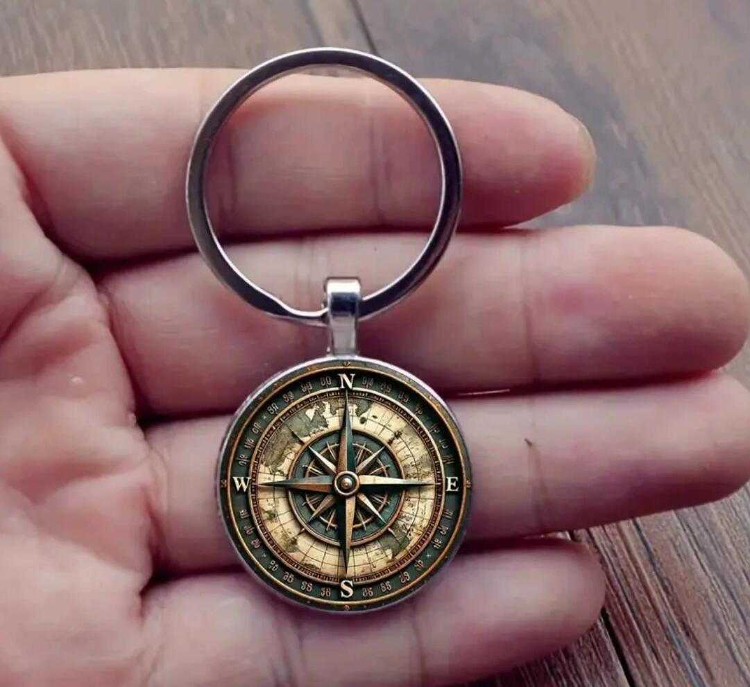 2D flat compass keychain