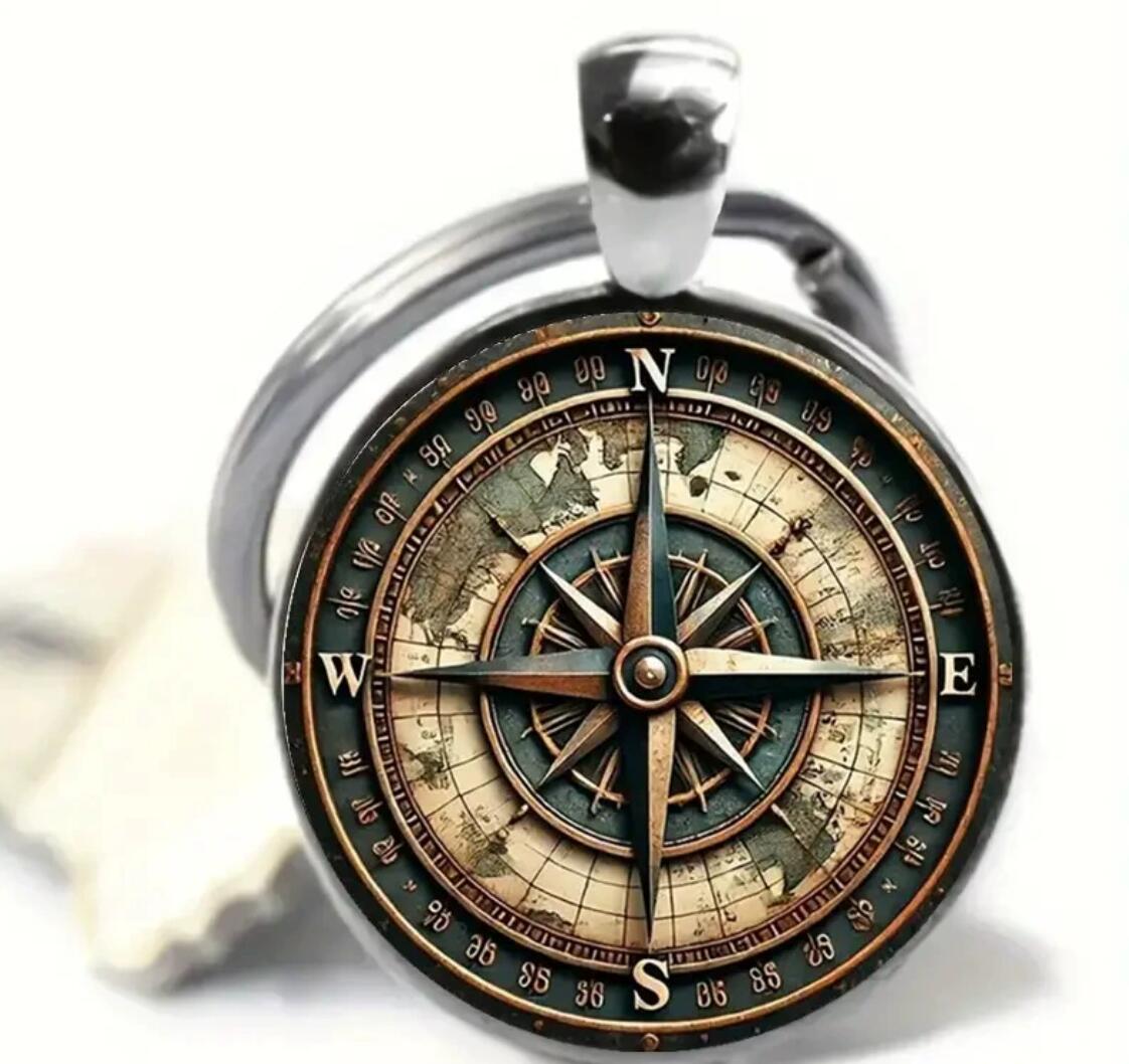 2D flat compass keychain