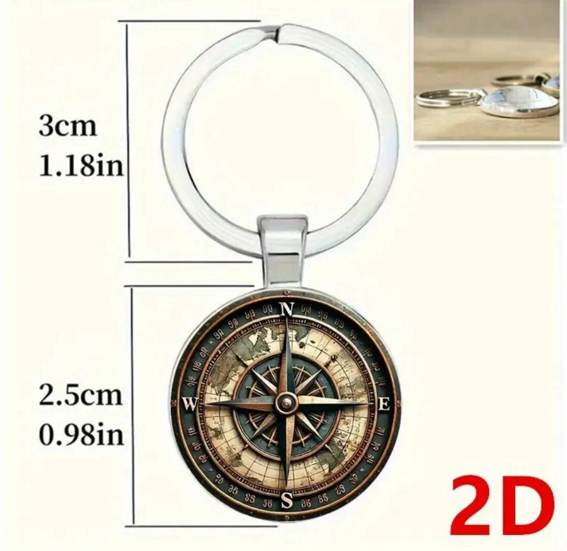 2D flat compass keychain