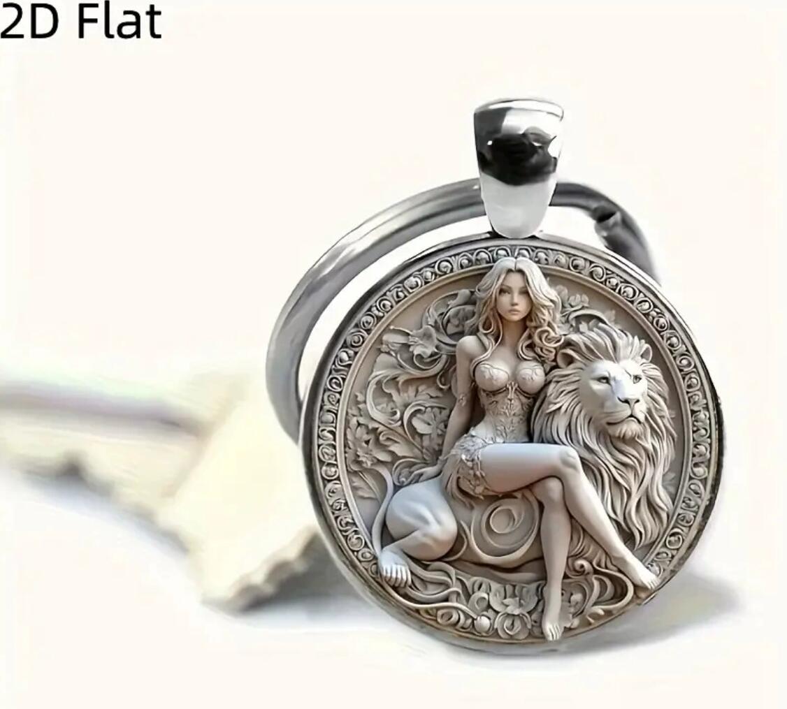2D Flat Beauty and Lion Keychain