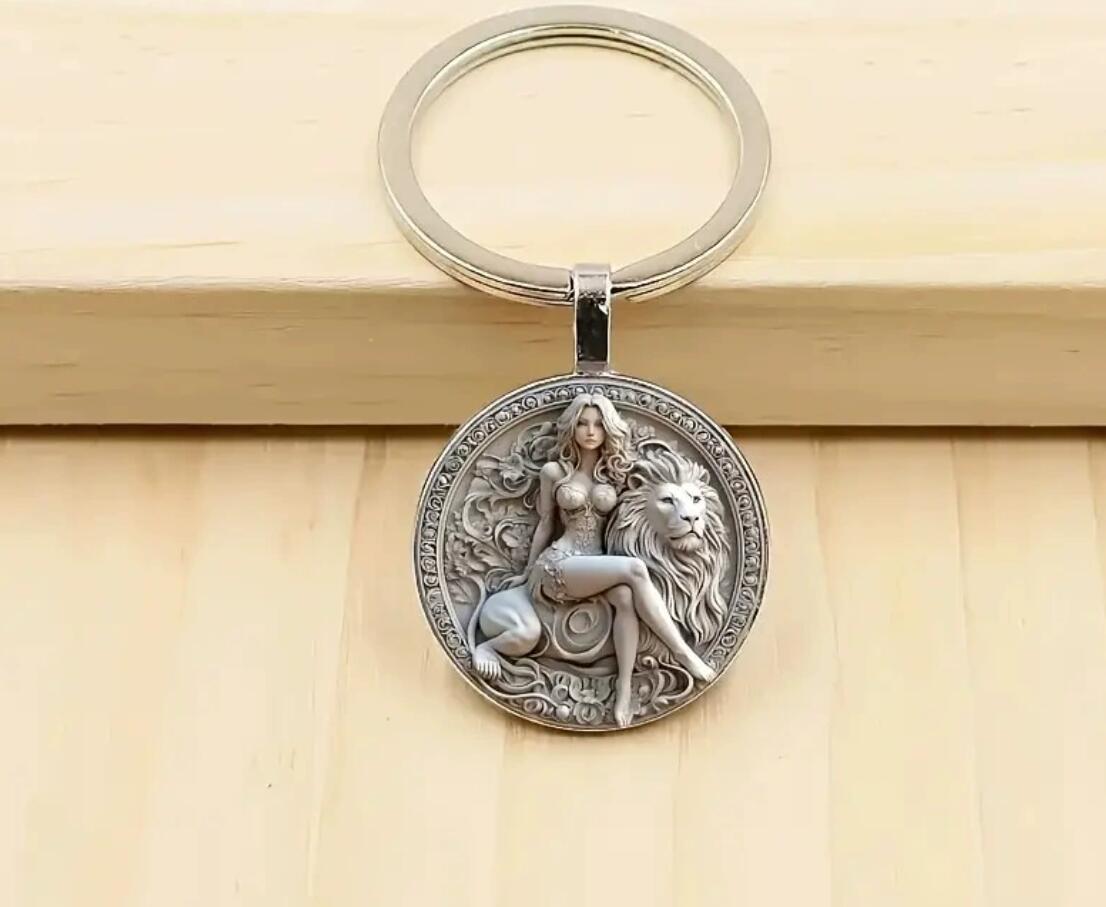 2D Flat Beauty and Lion Keychain