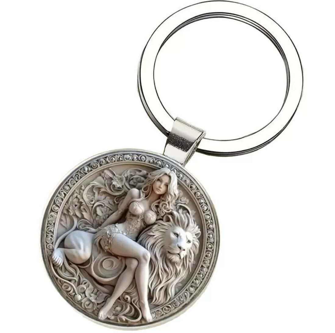 2D Flat Beauty and Lion Keychain